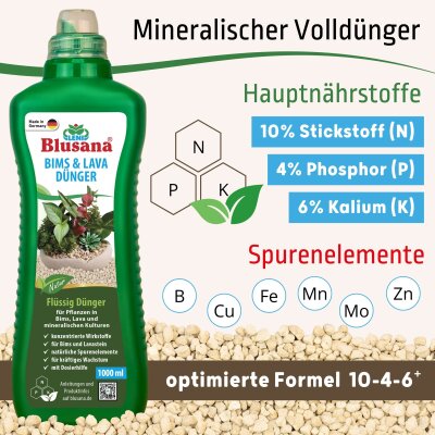 Blusana Fl&uuml;ssig D&uuml;nger Bims & Lava 1 l Flasche