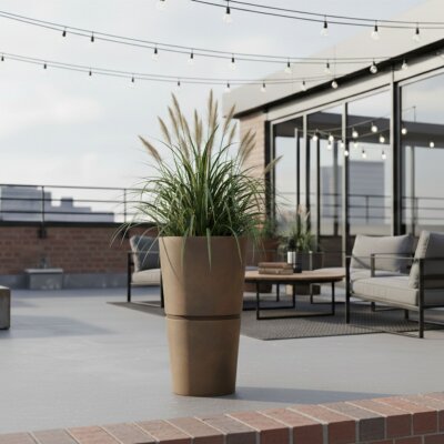 Flori Duo Pflanzgef&auml;&szlig; rund 42, Glatt matt Edelrost-Optik