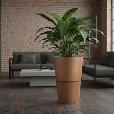 Flori Duo Pflanzgef&auml;&szlig; rund konisch 50, Glatt matt Cortenstahl-Optik